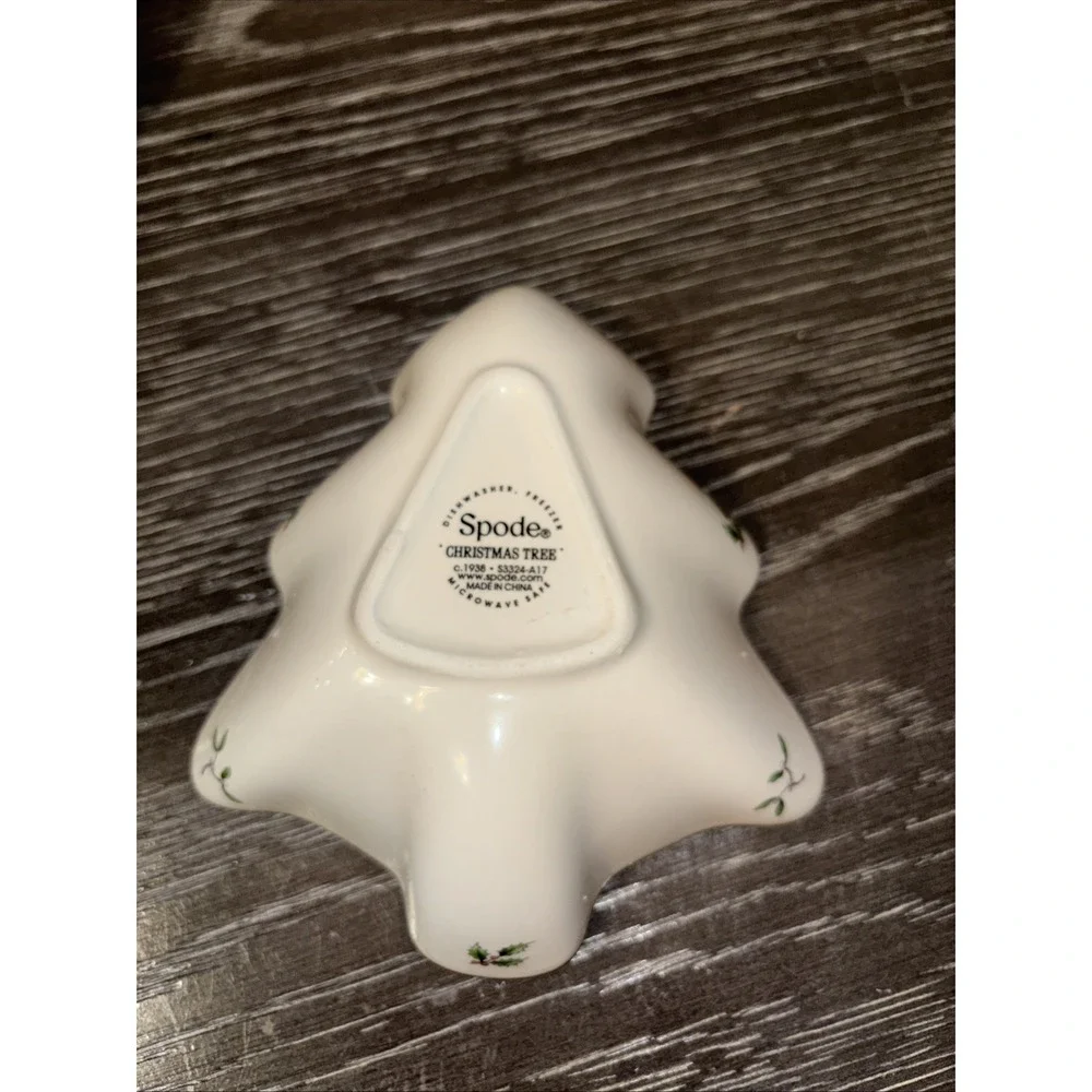 VTG Spode England Christmas Tree Shaped Scalloped Candy Dish S3324-A17Green Trim